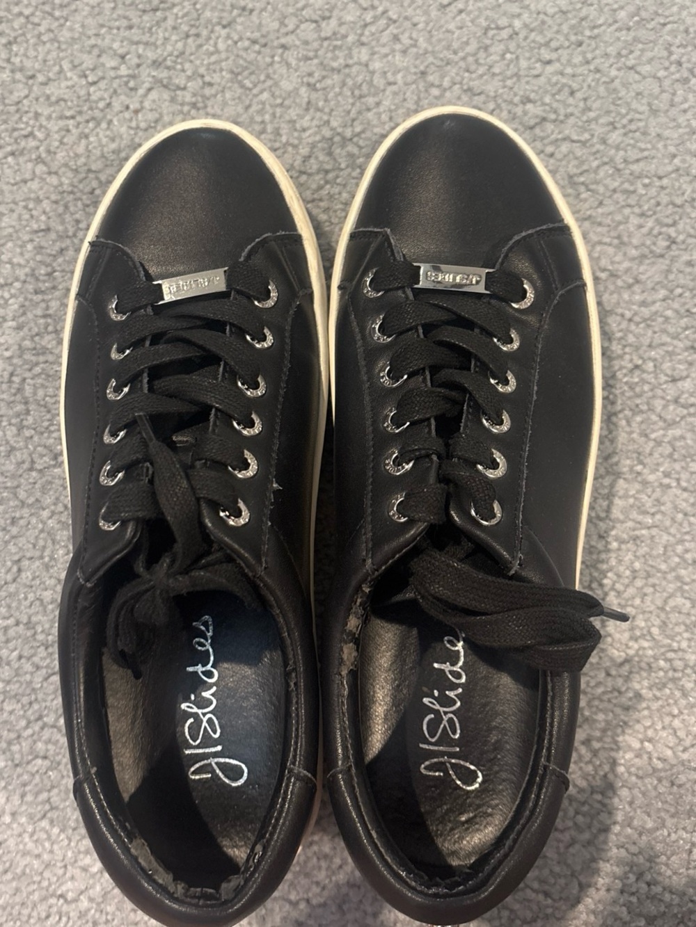 J Slides Black Leather Lace-Up Sneakers